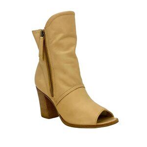 Matisse Beige Natural Leather Leon Mid-Calf Peep Toe Block Heeled Booties Size 6